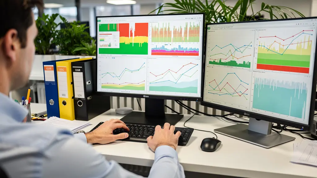 Responsable énergie analysant des données de consommation énergétique sur écran